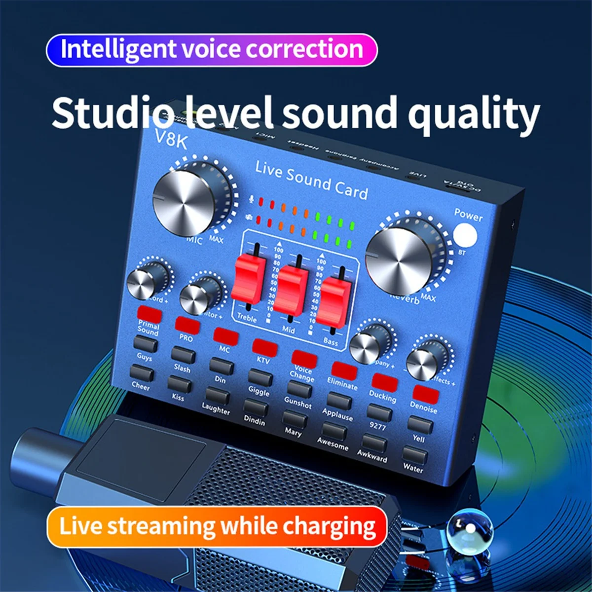 M86K V8K Audio USB External Sound Card Multi Portable Microphone Live Broadcast Sound Card for Mobile Phone Computer