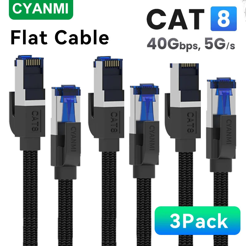 CYANMI [10 Pack 5 Pack 3 Pack]CAT8 Ethernet Cable 40Gbps Networking Braided Internet Lan Cord for Laptops PS 4 Router RJ45 Cable