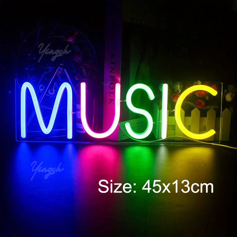 Music Records Neon Sign Light LED Letter Note Sign Decoration Lamp for Room Studio Party Club Podcast Wall Hanging Night Light