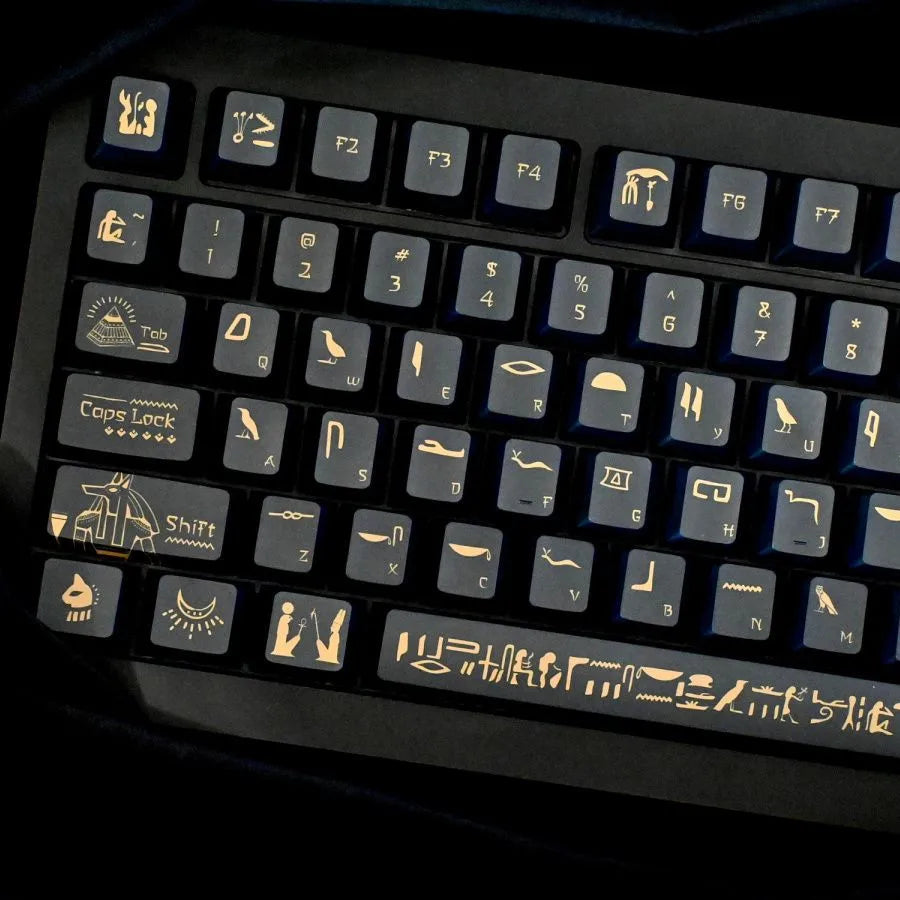142 Keys Pharaoh Keycap PBT Material Cherry Profile Black Gold Color DYE Sublimation ANSI Layout For Mechanical Gaming Keyboard