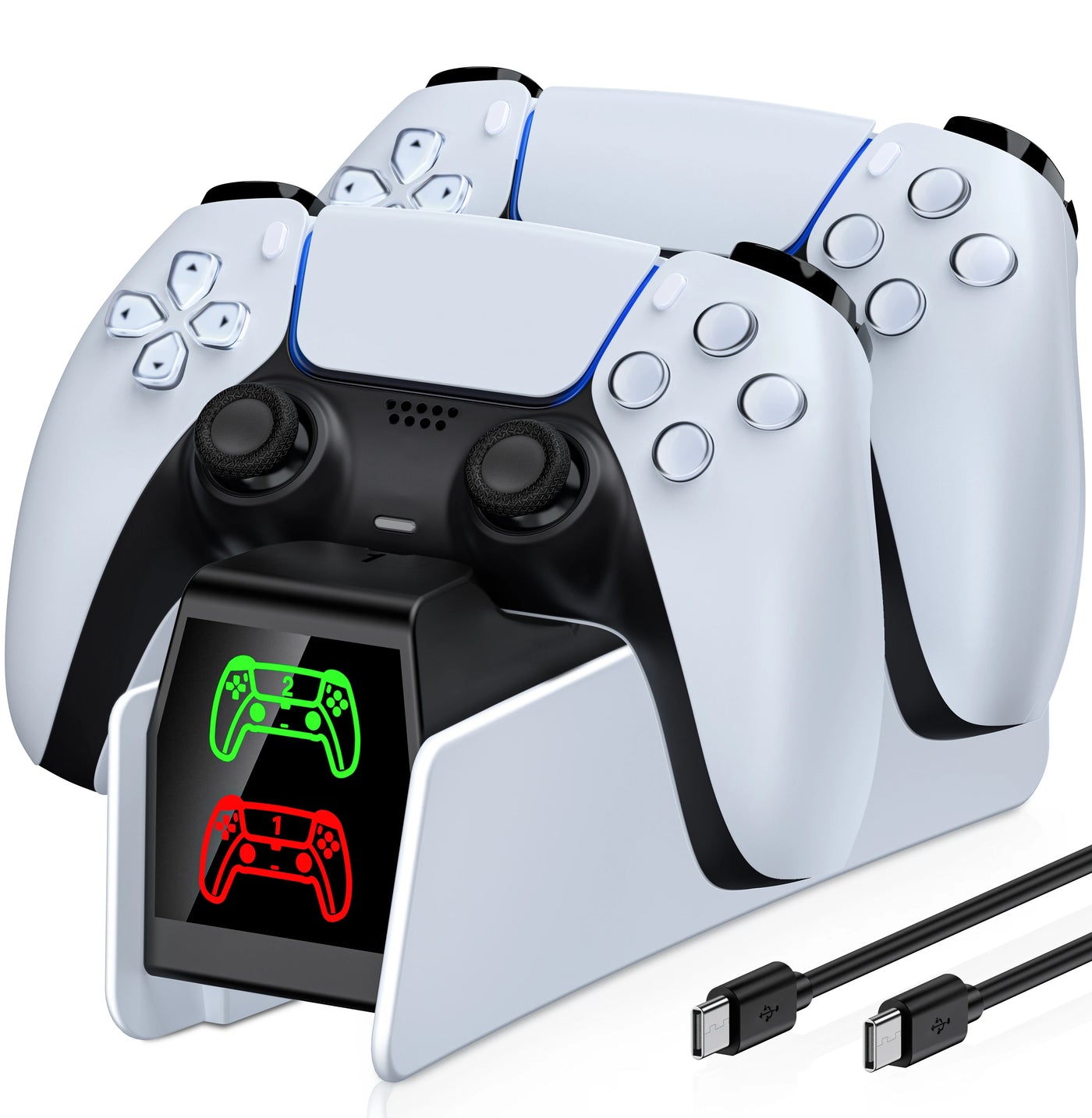 DinoFire for PS5 Type-C Charging Station RGB Dual Charging Dock Charger Stand DualSense Wireless Game controller