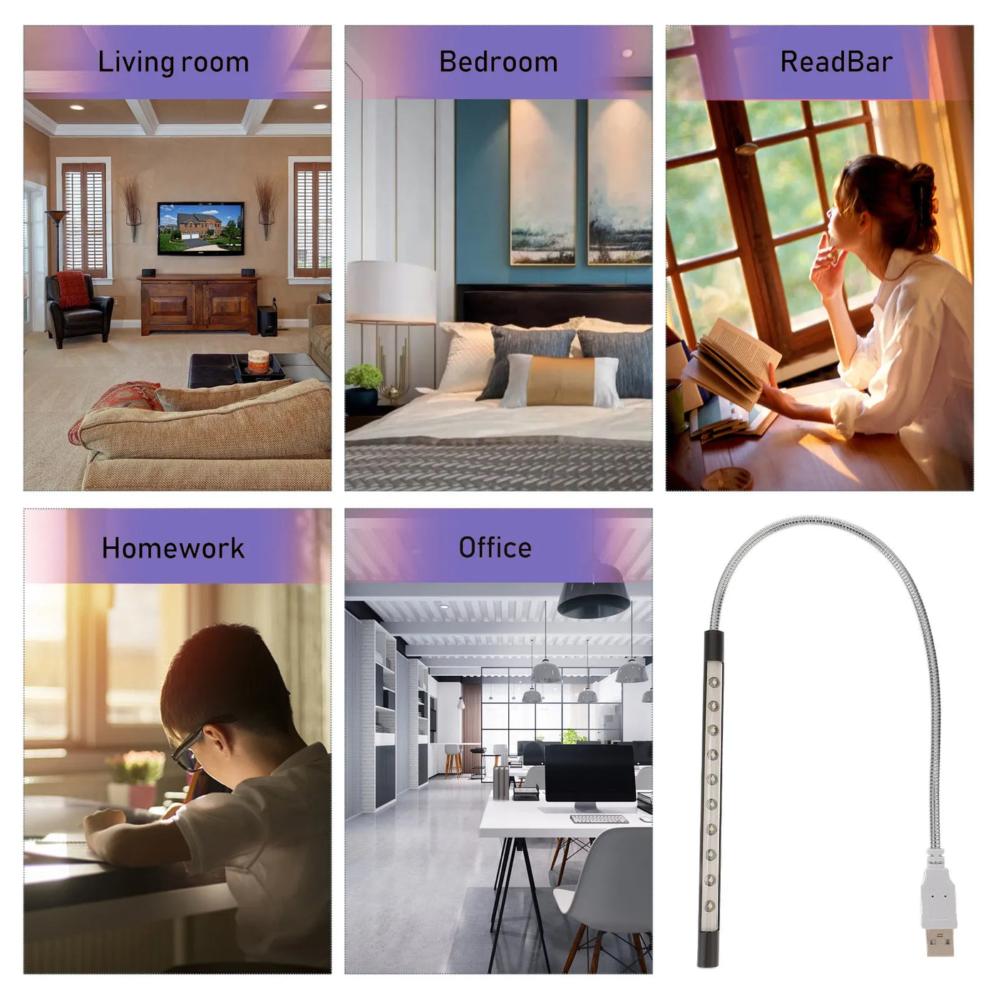 2Pcs USB Desk Light 10-LED Powerful Brightness Night Lamp Flexible Adjustable Keyboard Light Portable Computer Lamp for Office