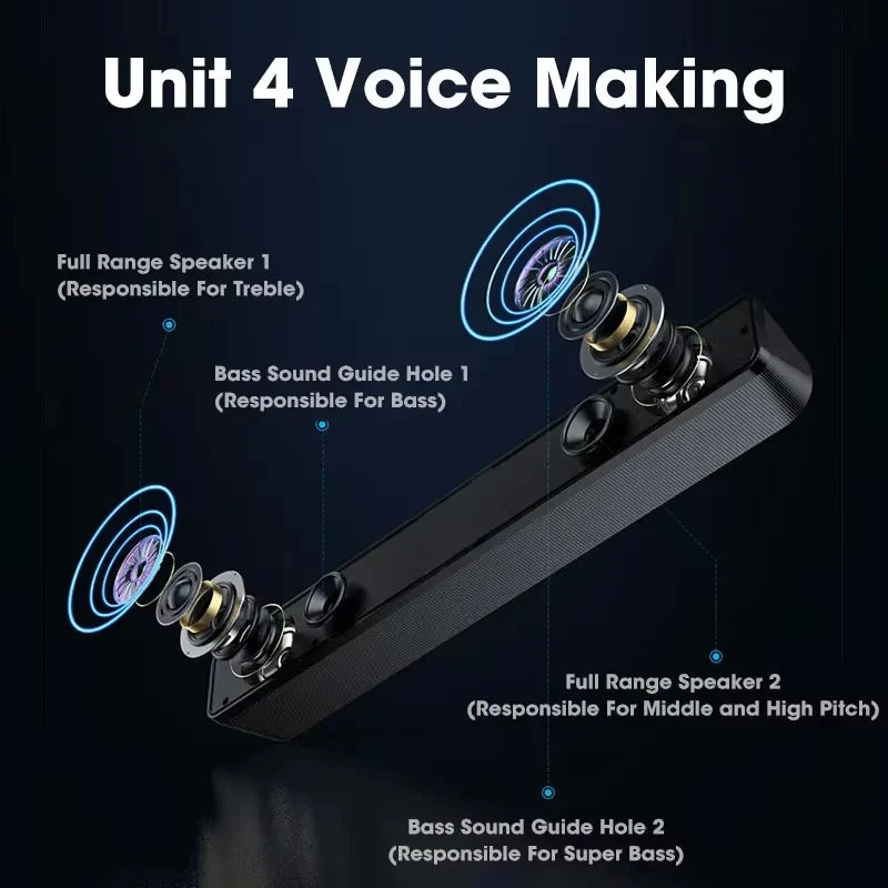 4D Surround Soundbar Bluetooth 5.0 Wired Wireless Stereo Subwoofer Speaker Home Theater for PC Laptop Computer Gaming Movies