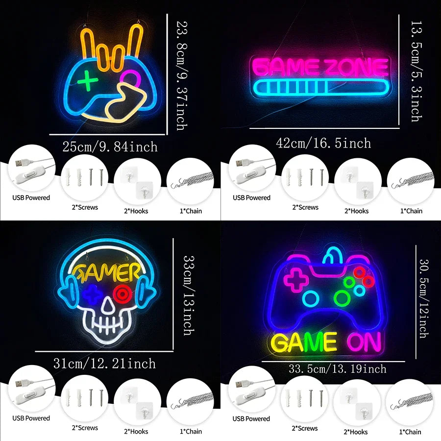 Neon Sign for Home Decor for Room Decoration Bedroom Accessories Game on LED Gamer Wall Teen Gaming Aesthetic Light Stuff Living