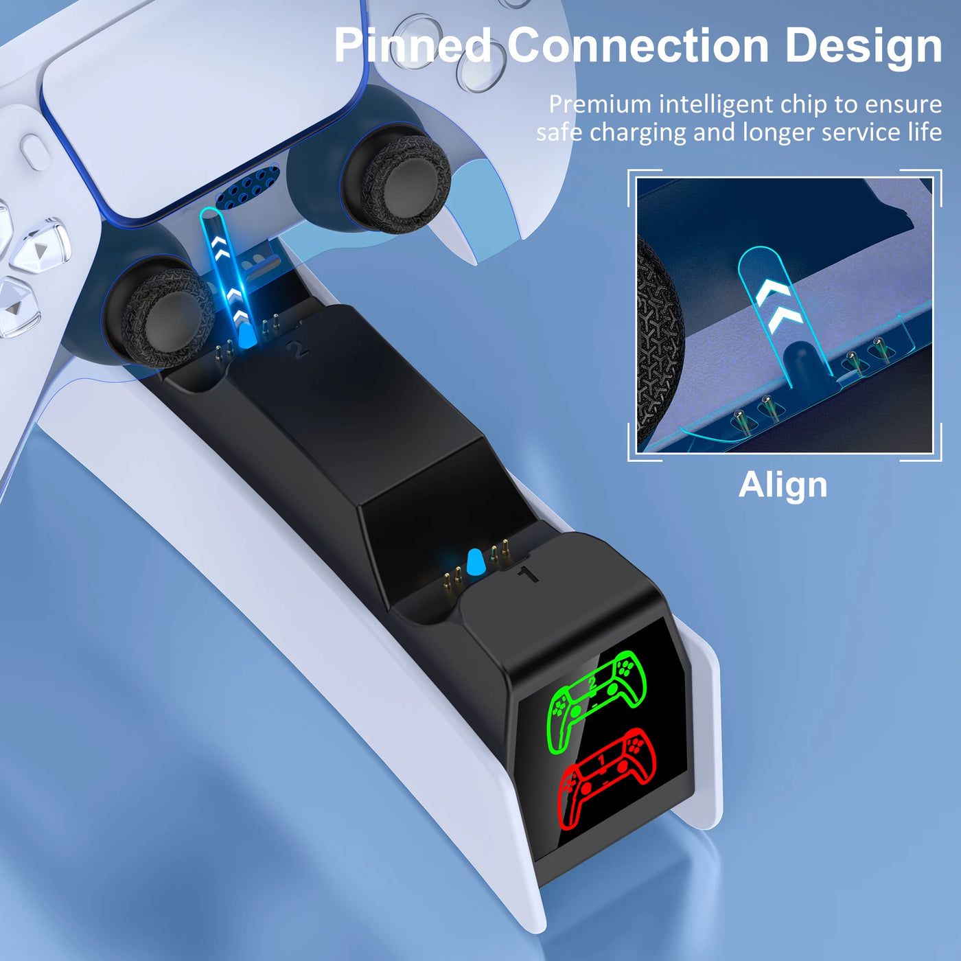 DinoFire for PS5 Type-C Charging Station RGB Dual Charging Dock Charger Stand DualSense Wireless Game controller