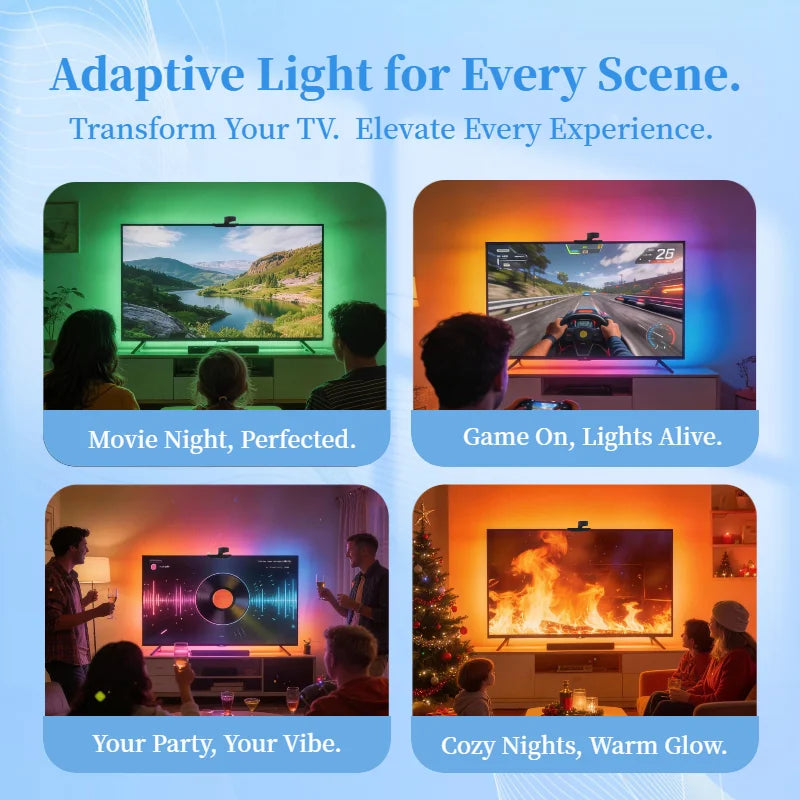 WACUAAO AI LED TV Backlight with Camera, Screen Color Sync, Music Mode for TV 40-85 Inch, Home Cinema Gaming Ambiance Lighting