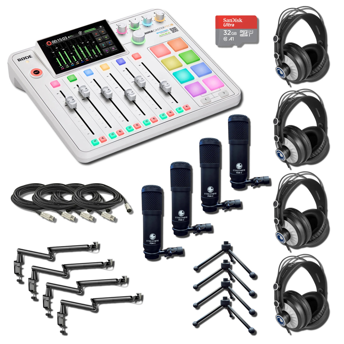 Rode RODECaster Pro II White Podcast Production Console with 4x StreamEye PDM-3
